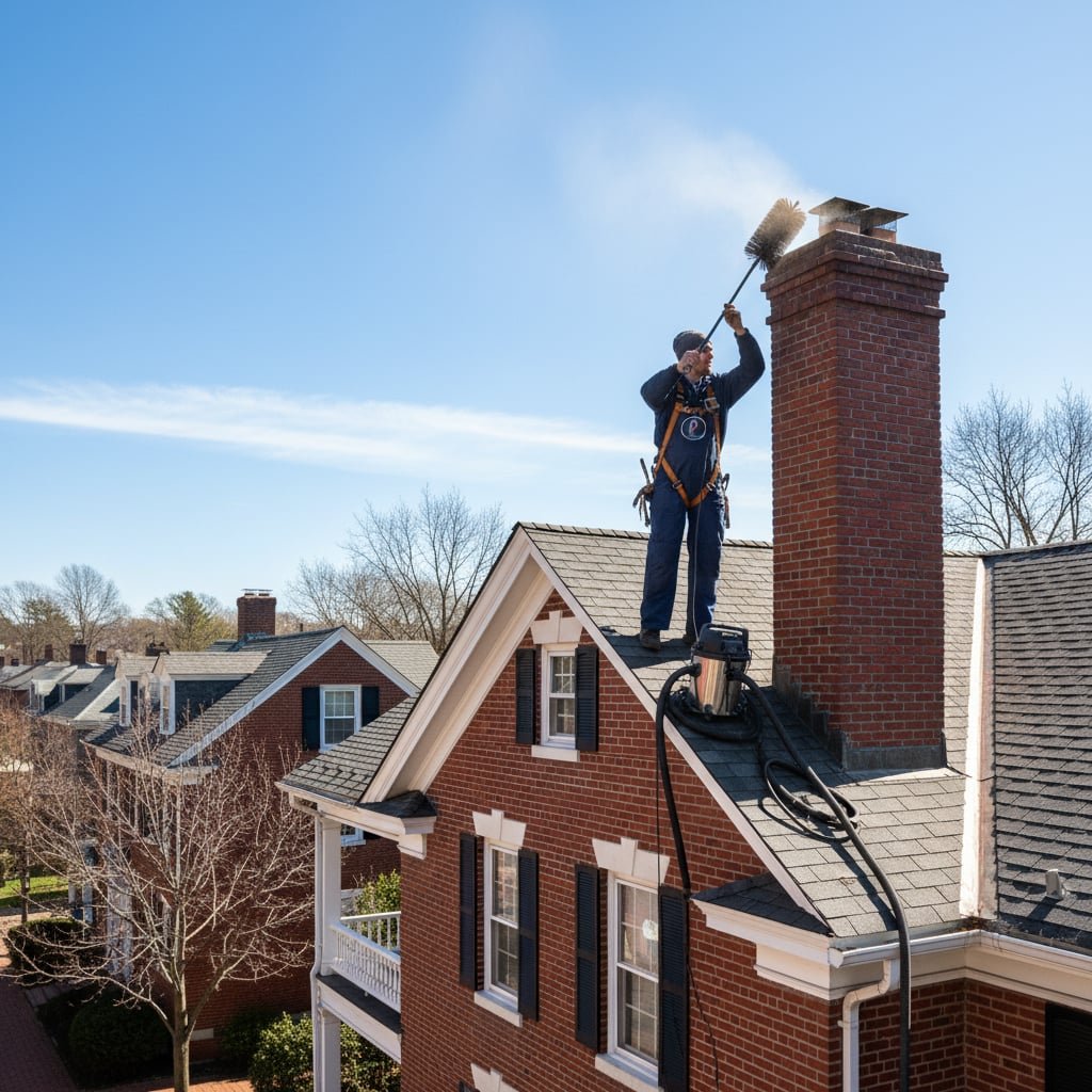 Chimney Sweep Nation team working on chimney
